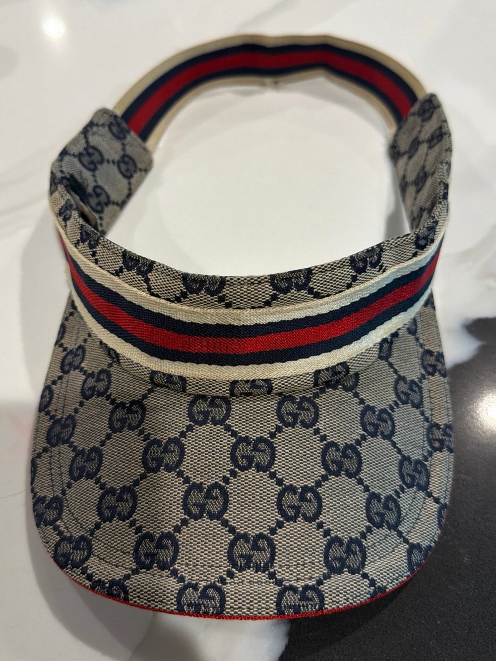 Gucci Beige & Navy GG Canvas Visor with Red-Green Web